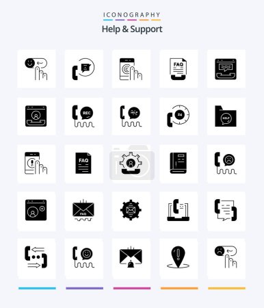Téléchargez les illustrations : Creative Help And Support 25 Glyph Solid Black icon pack  Such As document. communication. phone. support. help - en licence libre de droit