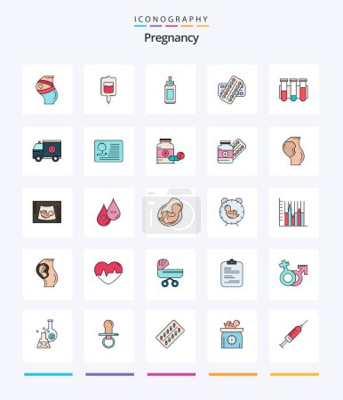 Téléchargez les illustrations : Creative Pregnancy 25 Line FIlled icon pack  Such As medicine. milk. sugar test. baby. bottle - en licence libre de droit
