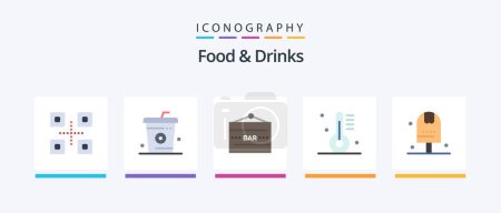 Ilustración de Food and Drinks Flat 5 Icon Pack Including food. cooking. meal. appliance. entertainment. Creative Icons Design - Imagen libre de derechos