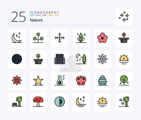 Ilustración de Nature 25 Line Filled icon pack including present. nature. snowflake. flower. spruce - Imagen libre de derechos