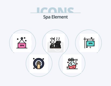 Ilustración de Spa Element Line Filled Icon Pack 5 Icon Design. ent. candle. aroma spa lamp. wellness. natural - Imagen libre de derechos