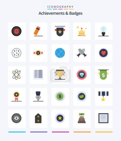 Ilustración de Creative Achievements & Badges 25 Flat icon pack  Such As achievement. crown. badge. award. stamp - Imagen libre de derechos