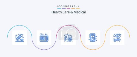 Illustration for Health Care And Medical Blue 5 Icon Pack Including health. phone. kidneys. mobile. ecg - Royalty Free Image