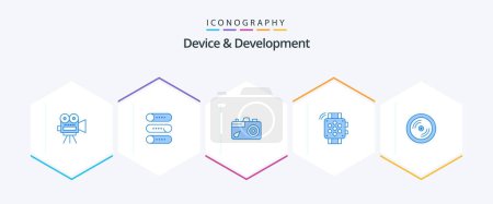 Illustration for Device And Development 25 Blue icon pack including dvd. education. camera. timer. watch - Royalty Free Image