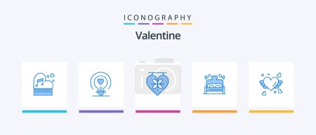 Téléchargez les illustrations : Valentine Blue 5 Icon Pack Including heart. bed. love. wedding. love. Creative Icons Design - en licence libre de droit