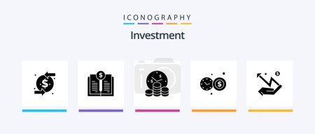 Téléchargez les illustrations : Investment Glyph 5 Icon Pack Including money. hand. business. speedometer. clock. Creative Icons Design - en licence libre de droit