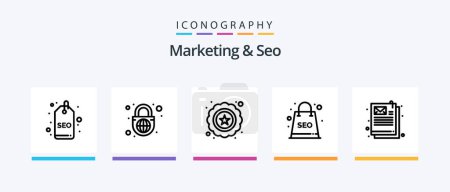 Téléchargez les illustrations : Marketing And Seo Line 5 Icon Pack Including review. rate. web. person. tag. Creative Icons Design - en licence libre de droit