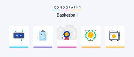 Téléchargez les illustrations : Basketball Flat 5 Icon Pack Including . match. recognition badge. live. broadcast. Creative Icons Design - en licence libre de droit