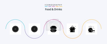 Téléchargez les illustrations : Food and Drinks Glyph 5 Icon Pack Including meal. drinks. drinks. cooking. saucepan - en licence libre de droit