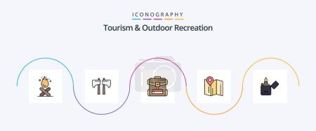Illustration for Tourism And Outdoor Recreation Line Filled Flat 5 Icon Pack Including lighter. hotel. bag . pin. location - Royalty Free Image