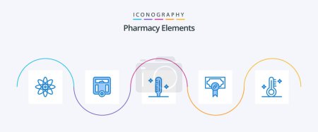 Téléchargez les illustrations : Pharmacy Elements Blue 5 Icon Pack Including thermometer. medical. fever. reward. hospital - en licence libre de droit