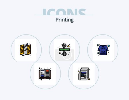 Téléchargez les illustrations : Printing Line Filled Icon Pack 5 Icon Design. printer. labels. tool. pencil. paint - en licence libre de droit