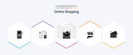 Illustration for Online Shopping 25 Glyph icon pack including holding. cash. mouse. online marketing. marketing - Royalty Free Image
