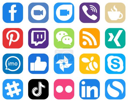 Illustration for 20 Professional Social Media Icons such as messenger. twitch. viber. pinterest and streaming icons. Gradient Icon Bundle - Royalty Free Image