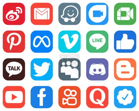 Illustration for 20 Professional Social Media Icons such as line. vimeo. google duo. facebook and pinterest icons. Gradient Icon Bundle - Royalty Free Image