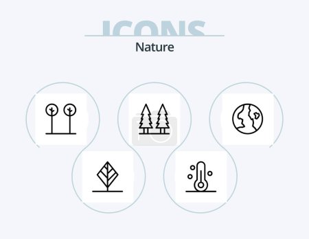Illustration for Nature Line Icon Pack 5 Icon Design. sunset. nature. nature. tree. leaf - Royalty Free Image
