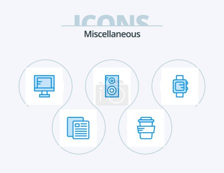 Illustration for Miscellaneous Blue Icon Pack 5 Icon Design. . clock. online. hand watch. music class - Royalty Free Image