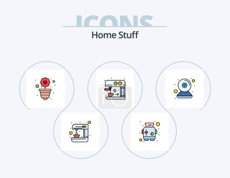 Téléchargez les illustrations : Home Stuff Line Filled Icon Pack 5 Icon Design. machine. bed room. blender. room. bed - en licence libre de droit