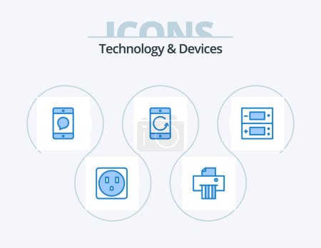 Ilustración de Devices Blue Icon Pack 5 Icon Design. games. console. message. mobile. communication - Imagen libre de derechos