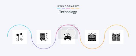 Ilustración de Technology Glyph 5 Icon Pack Including speaker. music. controller. laptop. computer - Imagen libre de derechos