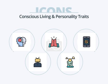 Ilustración de Concious Living And Personality Traits Line Filled Icon Pack 5 Icon Design. home. friendly. mindfulness. culture. melancholy - Imagen libre de derechos