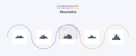Téléchargez les illustrations : Mountains Line Filled Flat 5 Icon Pack Including . nature. sun. hill - en licence libre de droit