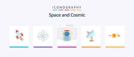 Illustration for Space Flat 5 Icon Pack Including radar. satellite. chemistry. suit. spaceman. Creative Icons Design - Royalty Free Image