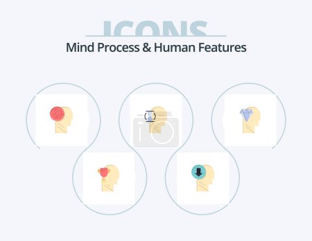 Téléchargez les illustrations : Mind Process And Human Features Flat Icon Pack 5 Icon Design. mind. user. down. glass. target - en licence libre de droit