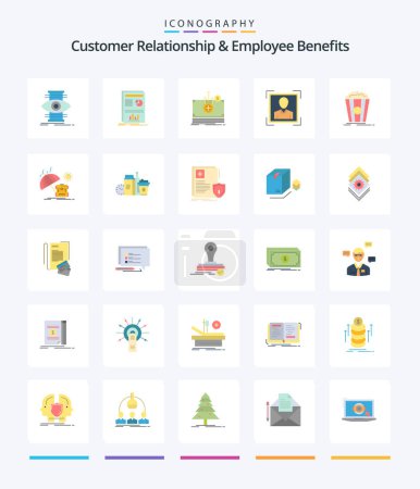 Illustration for Creative Customer Relationship And Employee Benefits 25 Flat icon pack  Such As theater. profile image. money. id. user - Royalty Free Image