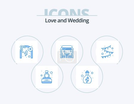 Illustration for Wedding Blue Icon Pack 5 Icon Design. lunch dinner. love. research. arch. wedding - Royalty Free Image