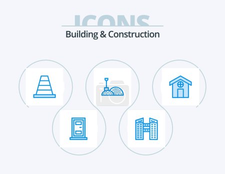 Téléchargez les illustrations : Building And Construction Blue Icon Pack 5 Icon Design. . . tool. house. city - en licence libre de droit
