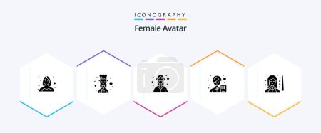 Téléchargez les illustrations : Female Avatar 25 Glyph icon pack including avatar. analyst. female cook. accountant. medical - en licence libre de droit