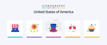 Téléchargez les illustrations : Usa Flat 5 Icon Pack Including muffin. cake. american. wine glass. beer. Creative Icons Design - en licence libre de droit
