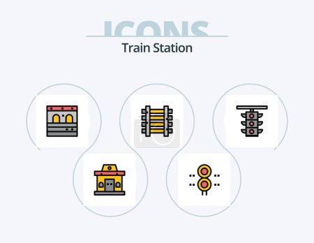 Illustration for Train Station Line Filled Icon Pack 5 Icon Design. train. railways. station. train. door - Royalty Free Image