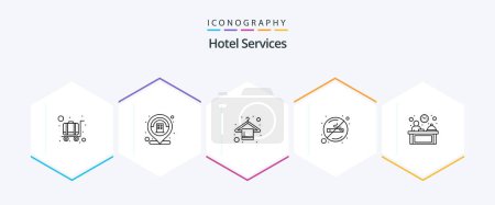 Illustration for Hotel Services 25 Line icon pack including manager. male manager. wardrobe. sign. no - Royalty Free Image