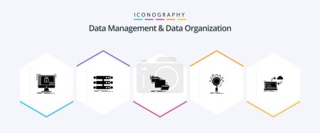 Illustration for Data Management And Data Organization 25 Glyph icon pack including optimization. seo. database. copy. management - Royalty Free Image