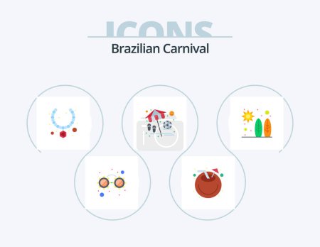 Téléchargez les illustrations : Brazilian Carnival Flat Icon Pack 5 Icon Design. surf. beach. necklace. play. umbrella - en licence libre de droit