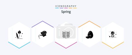 Téléchargez les illustrations : Spring 25 Glyph icon pack including spring. easter. tank. egg. farming - en licence libre de droit