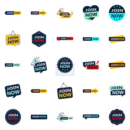 Illustration for Join Now 25 High quality Typographic Elements to drive membership sign ups - Royalty Free Image