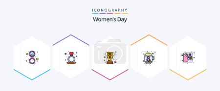 Téléchargez les illustrations : Womens Day 25 FilledLine icon pack including card. hot. women. day. women sign - en licence libre de droit