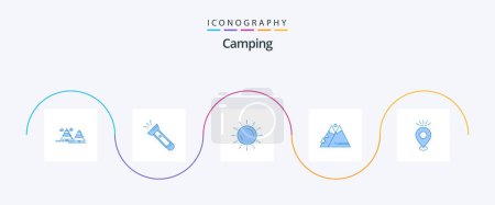 Illustration for Camping Blue 5 Icon Pack Including outdoor. mountains. camping. summer. sunset - Royalty Free Image