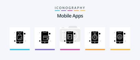 Téléchargez les illustrations : Mobile Apps Glyph 5 Icon Pack Including mobile. clock. video app. mobile. app. Creative Icons Design - en licence libre de droit