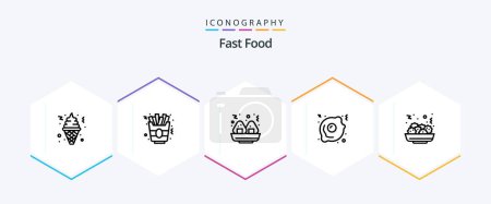 Téléchargez les illustrations : Fast Food 25 Line icon pack including . . fast. eat. salad - en licence libre de droit