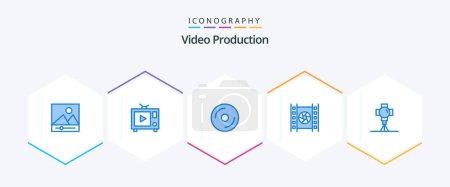 Illustration for Video Production 25 Blue icon pack including light. cinema. dvd. multimedia. media - Royalty Free Image