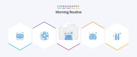 Illustration for Morning Routine 25 Blue icon pack including . liner. strawberry. eye. sink - Royalty Free Image