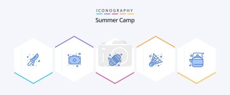 Ilustración de Summer Camp 25 Blue icon pack including tea. outdoor. equipment. camping. camping - Imagen libre de derechos