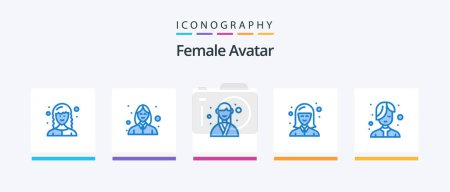Illustration for Female Avatar Blue 5 Icon Pack Including beauty. student. designer. girl. planner. Creative Icons Design - Royalty Free Image