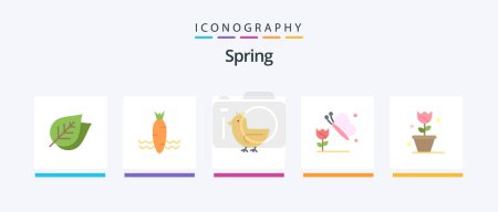 Téléchargez les illustrations : Spring Flat 5 Icon Pack Including nature. flower. duck. butterfly. butterfly and flower. Creative Icons Design - en licence libre de droit