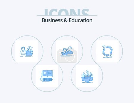 Ilustración de Business And Education Blue Icon Pack 5 Icon Design. group. student. pot. female. basket - Imagen libre de derechos
