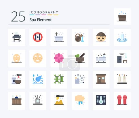 Ilustración de Spa Element 25 Flat Color icon pack including spa. oil. spa. olive. tub - Imagen libre de derechos